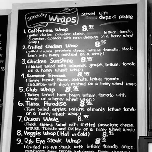 Lunch Wrap Menu
