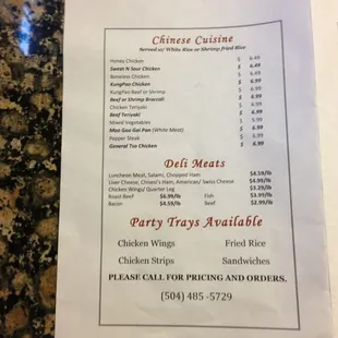 the menu and prices