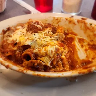 Rigatoni with Italian sausage oven baked.