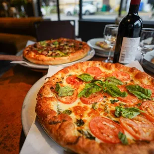 Margherita pizza, dad&apos;s favorite and some select wine