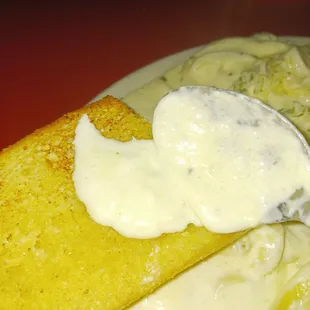 Fantastic Garlic Bread and Fettuccini Alfredo sauce.