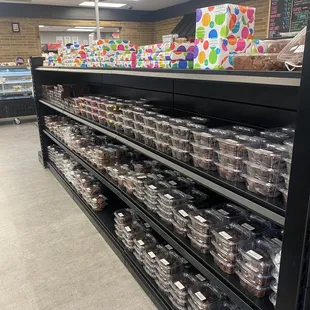 Newly remodeled store with a variety of chocolates, popcorn and ice cream flavors.