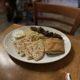 Combination Spanakopita and Beef Kabobs