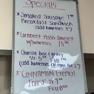 Daily Specials menu board