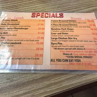 Specials Lunch and Dinner