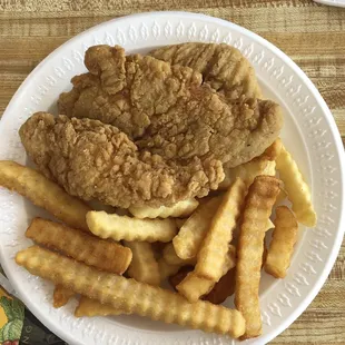 Chicken Tenders with crinkle cut fries