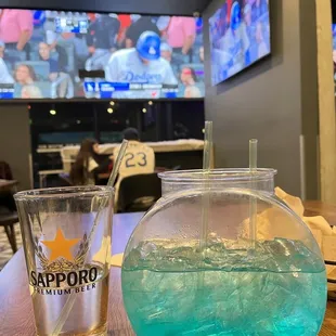 Blue monster fish bowl