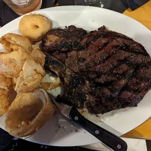 Ribeye and onion rings