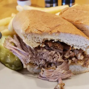 Slightly unusual but delicious &amp; tender Roast Pork Sub and fries!
