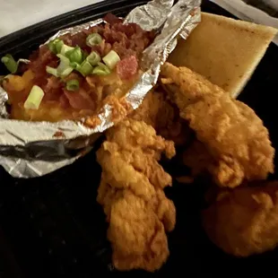 Kids tenders and loaded baked potato
