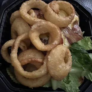 Western Burger and onion rings