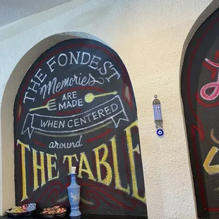 a chalkboard with the words, the fondries, memories, made, and the table