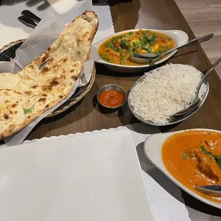 Chicken Tikka Masala, Matar Paneer, Basmati Rice, Butter Naan
