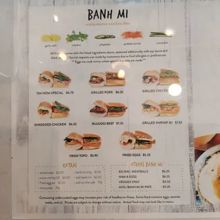 Banh mi menu