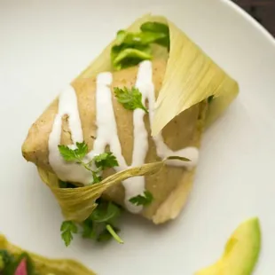 Michoacan Tamales with Chile Verde &amp; Cashew Cream