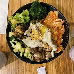 Bibimbap Bowl with Tofu, Kimchi, and Broccoli