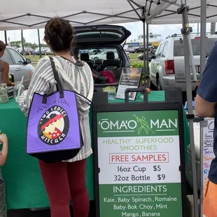 We sampled their delicious green smoothie so now we're in line to order more.