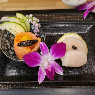 House smoked salmon and fresh scallops with truffle