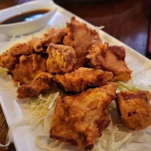 Chicken karaaage, thin breading juicy inside!