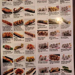 Special and popular sushi roll menu 1/16/22 pg1