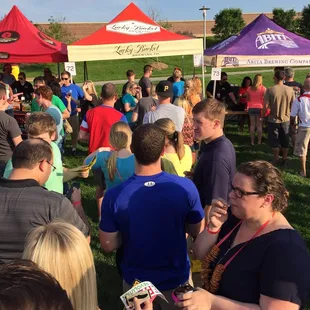 Long lines at the Lucky Bucket tent