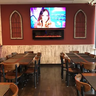 a large television in a restaurant