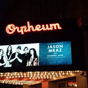 Outside marquee with Jason Mraz.