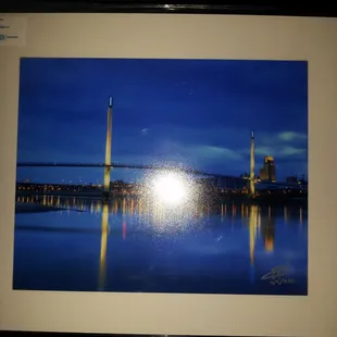 My must have item. Flash obscured. Night scene of pedestrian bridge a seen from Iowa aside