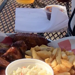 a plate of food and a drink