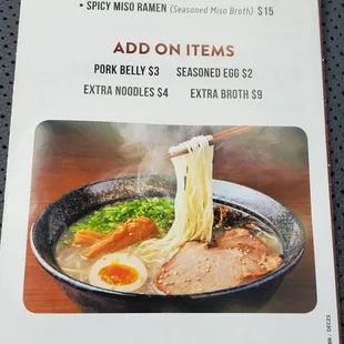 Ramen Noodle Soup Menu
