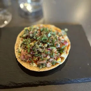 Omakase salmon ceviche tostada