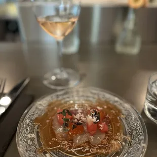 Watermelon + Hamachi paired with Rosé