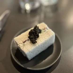 Omakase smoked sturgeon tea sandwich with caviar