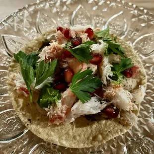 Snow Crab in Pomegranate Tostada
