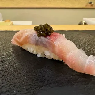 Tai sushi with caviar