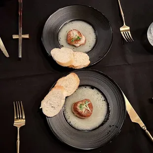 two plates of food on a table