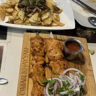 Chicken shashlik and Fried Potatoes