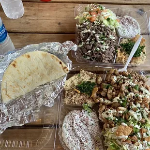 Chicken Plate &amp; Beef Plate. Both come with pita bread.