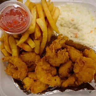 $8.99 out the door with sides.  The one pound shrimp dinner.