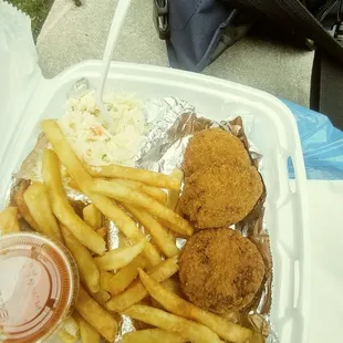 Crab cake dinner $ 6.50