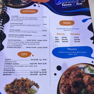 chicken wings and fried chicken, menu