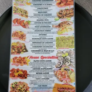 a menu on a plate