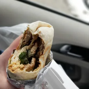 a hand holding a burrito