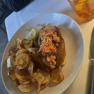Lobster roll with old bay chips