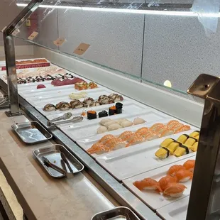a variety of sushi on display