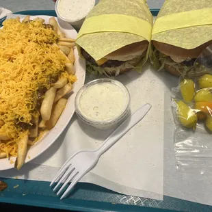 LARGE Chili Cheese Fries and Junior Cheeseburger