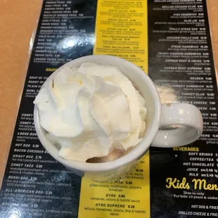 Menu and hot chocolate