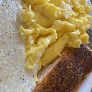 Salmon eggs and grits