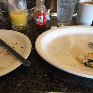 Spinach, Feta, &amp; turkey sausage egg white omelette with blueberry pancakes