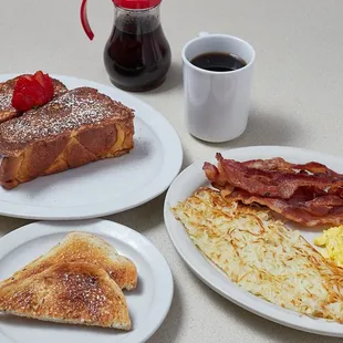 two plates of breakfast food